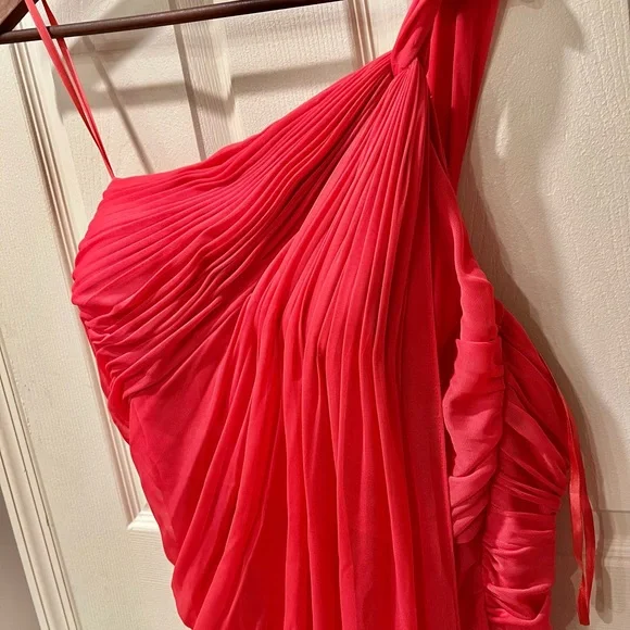 Adrianna Papell one shoulder peachy pink dress size 14 - Picture 3 of 7